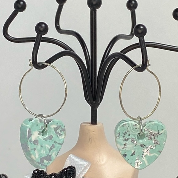 Unique Handmade Polymer Clay Pastel Heart Earrings - Picture 14 of 16